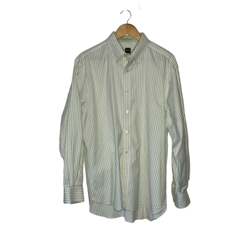 Ike Behar Men's Green White Pinstripe Dress Shirt Size Large